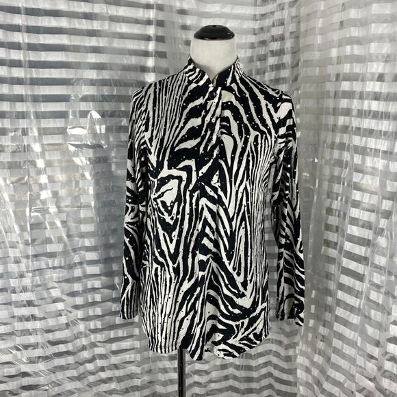 Susan Graver Zebra Print Long Sleeve Blouse - Picture 1 of 7